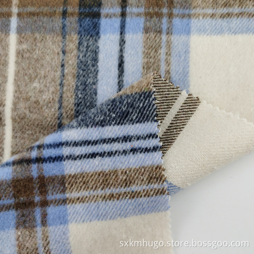 CVC Polyester Cotton Flannel Check Twill Shirt Fabric